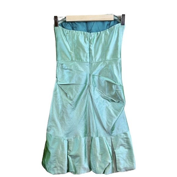 Nicole Miller Collection Iridescent Mint Silk Pleated Strapless Cocktail Dress 2 - Picture 2 of 9